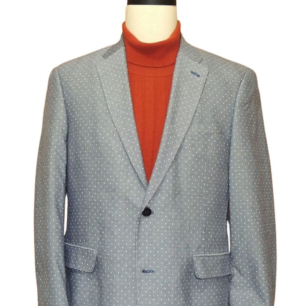 Tommy Hilfiger 100% Cotton Gray W/Small White Polka Dots Men's Blazer 42-R MINT